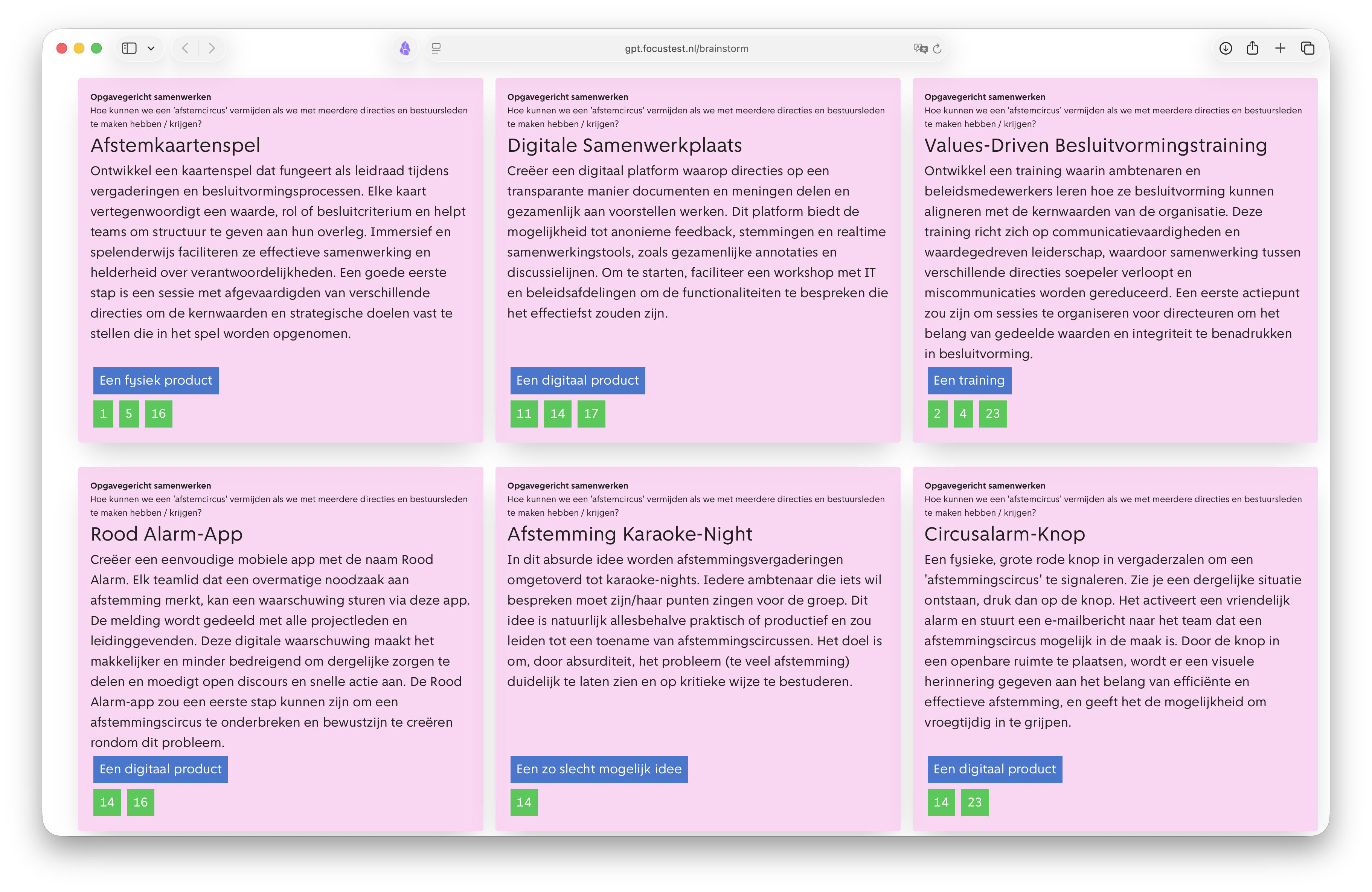Brainstormhulp ideation tool screenshot